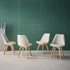 sweeek Set di 4 sedie scandinave in legno di faggio e velluto a coste