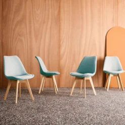 sweeek Set di 4 sedie scandinave in legno di faggio e tessuto semplice