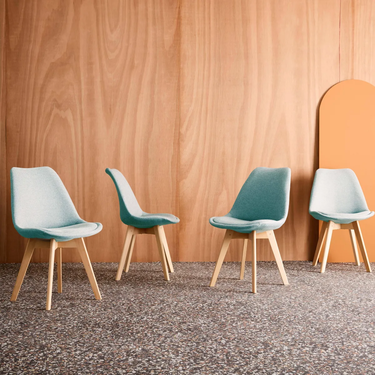 sweeek Set di 4 sedie scandinave in legno di faggio e tessuto semplice
