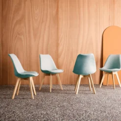 sweeek Set di 4 sedie scandinave in legno di faggio e tessuto semplice