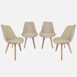 Set di 4 sedie scandinave in legno di faggio e tessuto semplice
