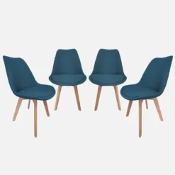Set di 4 sedie scandinave in legno di faggio e tessuto semplice