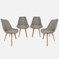 Set di 4 sedie scandinave in legno di faggio e tessuto semplice