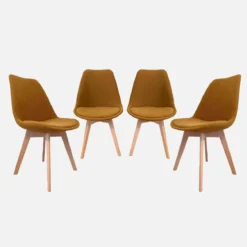 Set di 4 sedie scandinave in legno di faggio e velluto a coste