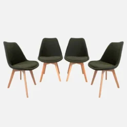 Set di 4 sedie scandinave in legno di faggio e velluto a coste