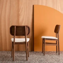 sweeek Set di 2 sedie vintage in legno di hevea e tessuto