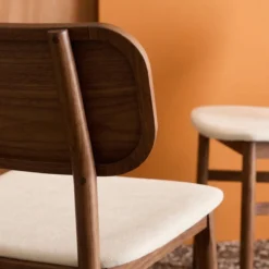 sweeek Set di 2 sedie vintage in legno di hevea e tessuto