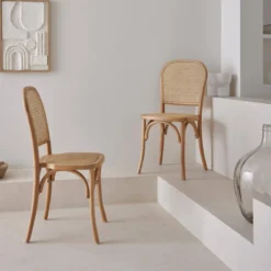 sweeek Set di 2 sedie vintage in legno e rattan