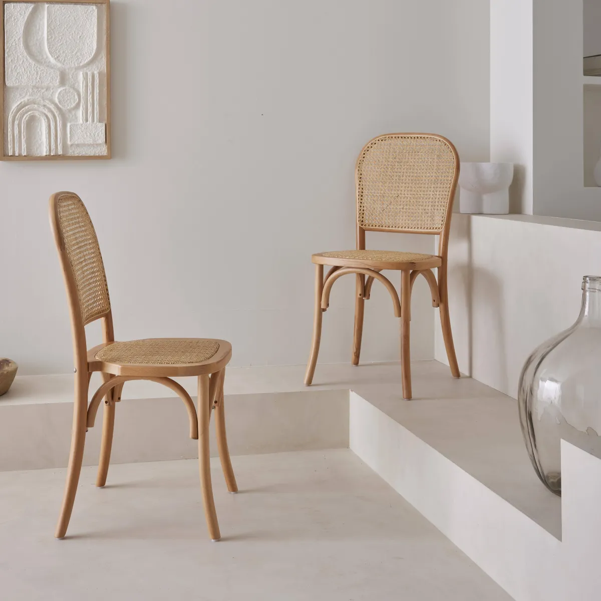 sweeek Set di 2 sedie vintage in legno e rattan