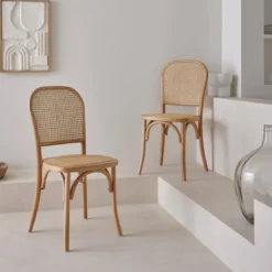 sweeek Set di 2 sedie vintage in legno e rattan