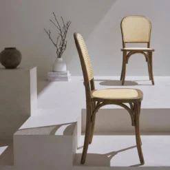 Set di 2 sedie vintage in legno e rattan