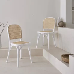Set di 2 sedie vintage in legno e rattan