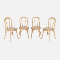 sweeek Set di 4 sedie vintage in legno e rattan