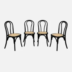 Set di 4 sedie vintage in legno e rattan