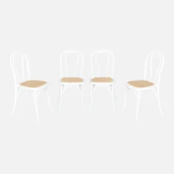 Set di 4 sedie vintage in legno e rattan