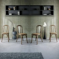 Set di 4 sedie vintage in legno e rattan