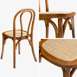 Set di 4 sedie vintage in legno e rattan