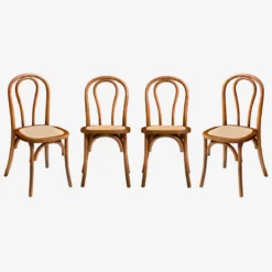 Set di 4 sedie vintage in legno e rattan