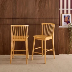 sweeek Set di 2 sgabelli da bar con barre di legno di hevea