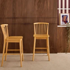 sweeek Set di 2 sgabelli da bar con barre di legno di hevea