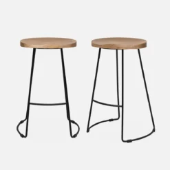 sweeek Set di 2 sgabelli da bar in legno di mango e acciaio, 65cm