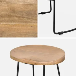 sweeek Set di 2 sgabelli da bar in legno di mango e acciaio, 75cm
