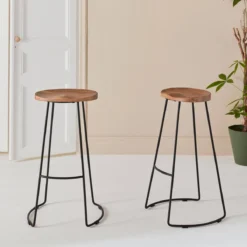 sweeek Set di 2 sgabelli da bar in legno di mango e acciaio, 75cm