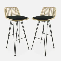 sweeek Set di 2 sgabelli da bar in metallo e rattan