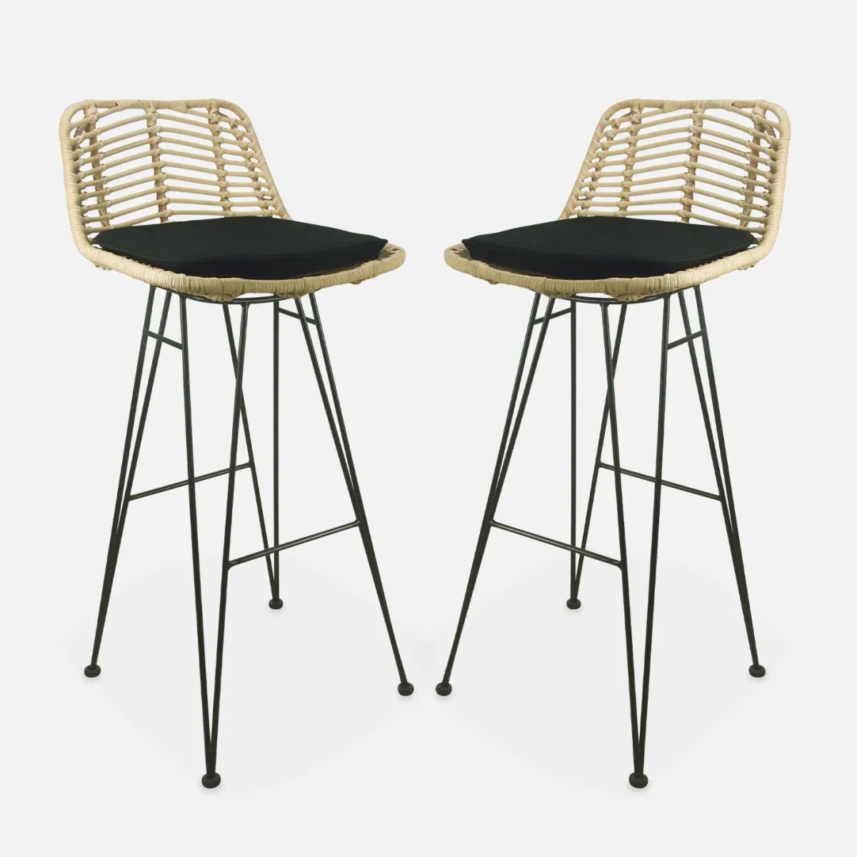 sweeek Set di 2 sgabelli da bar in metallo e rattan