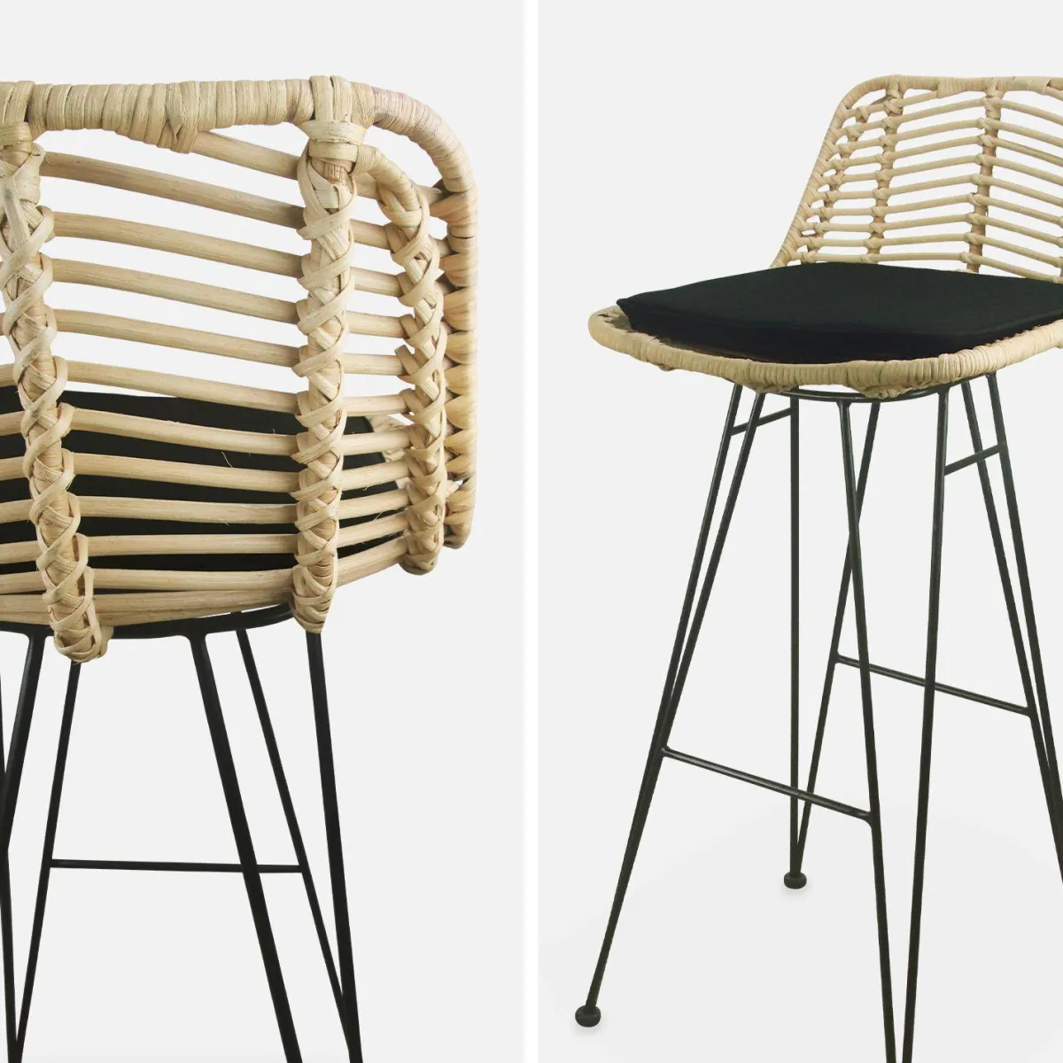 sweeek Set di 2 sgabelli da bar in metallo e rattan