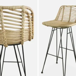 sweeek Set di 2 sgabelli da bar in metallo e rattan