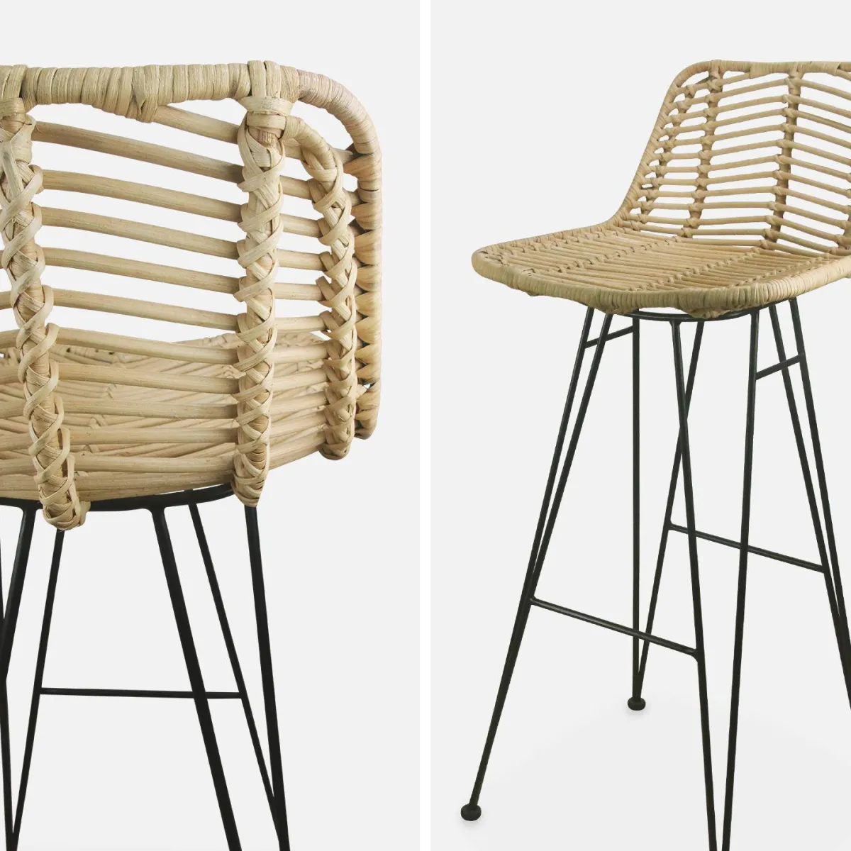 sweeek Set di 2 sgabelli da bar in metallo e rattan