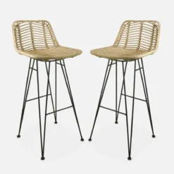 sweeek Set di 2 sgabelli da bar in metallo e rattan