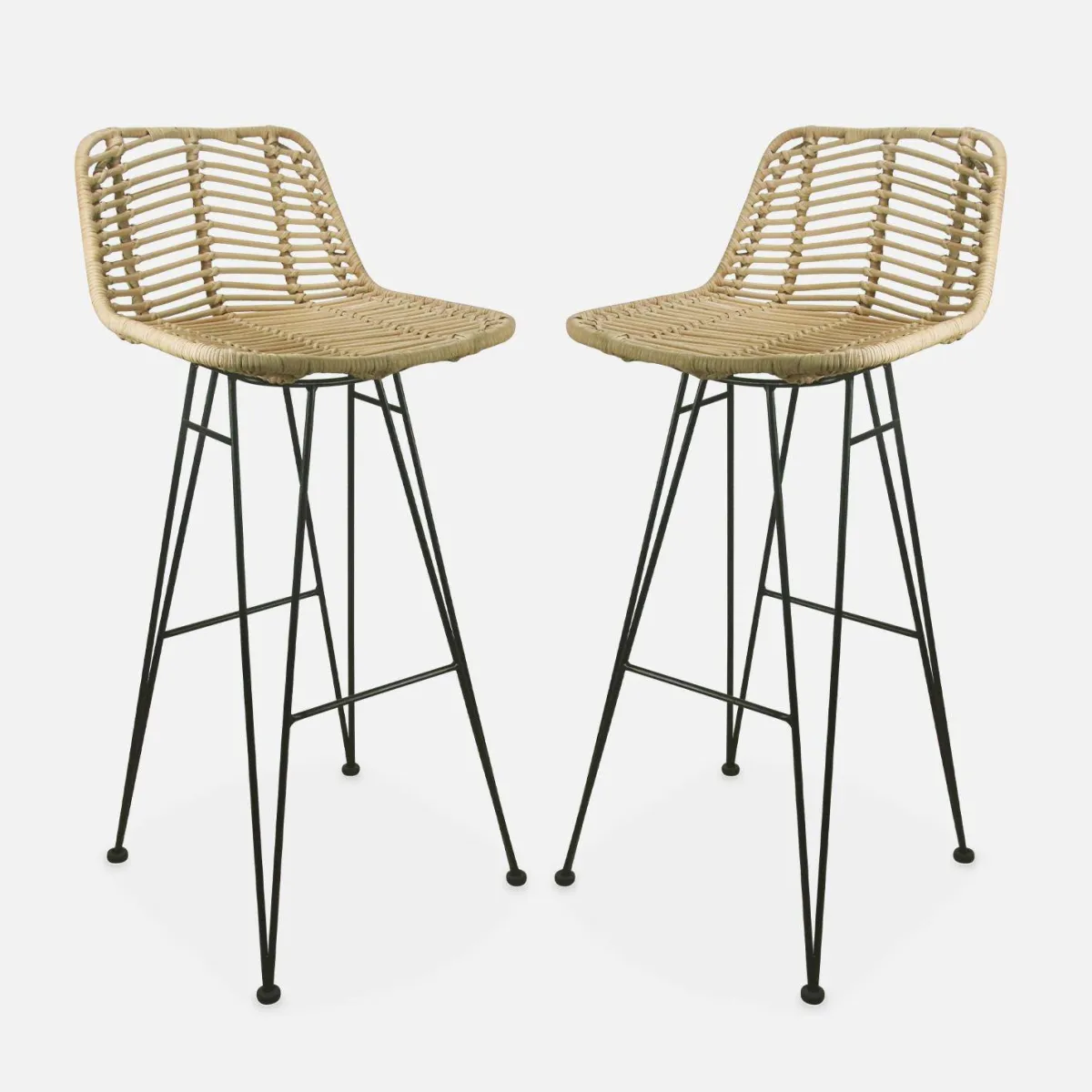 sweeek Set di 2 sgabelli da bar in metallo e rattan