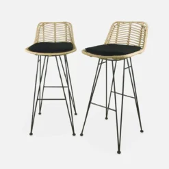 sweeek Set di 2 sgabelli da bar in metallo e rattan