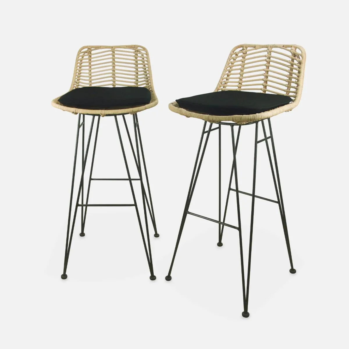 sweeek Set di 2 sgabelli da bar in metallo e rattan