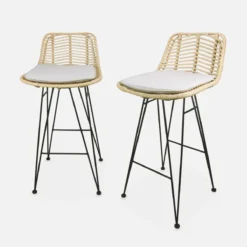 sweeek Set di 2 sgabelli da bar in metallo e rattan, 67cm