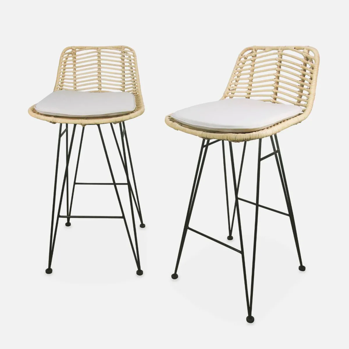 sweeek Set di 2 sgabelli da bar in metallo e rattan, 67cm