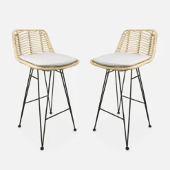 sweeek Set di 2 sgabelli da bar in metallo e rattan, 67cm