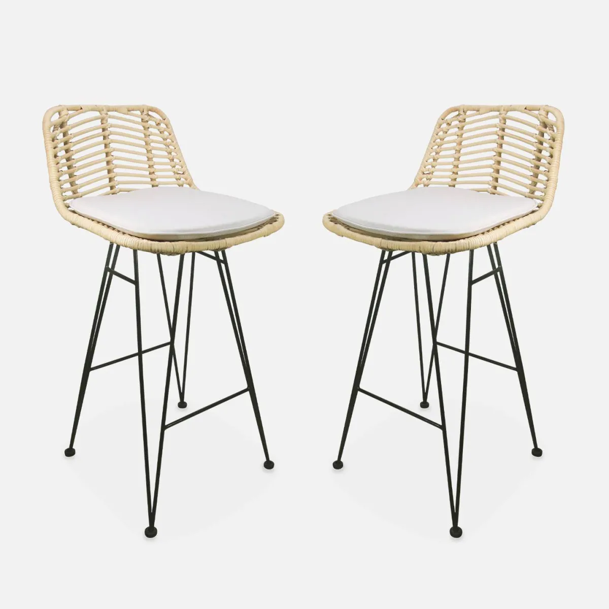 sweeek Set di 2 sgabelli da bar in metallo e rattan, 67cm