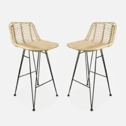 sweeek Set di 2 sgabelli da bar in metallo e rattan, 67cm