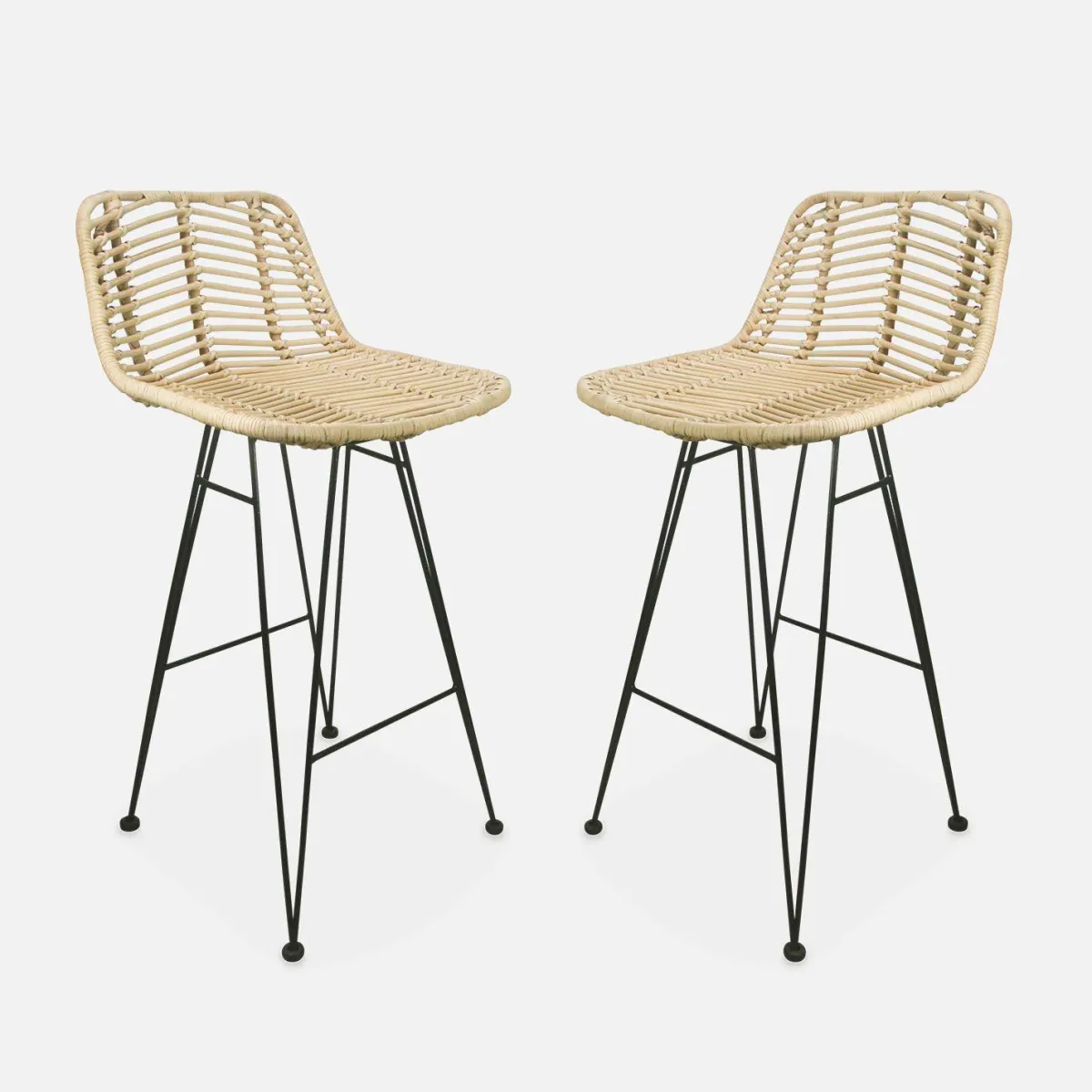 sweeek Set di 2 sgabelli da bar in metallo e rattan, 67cm