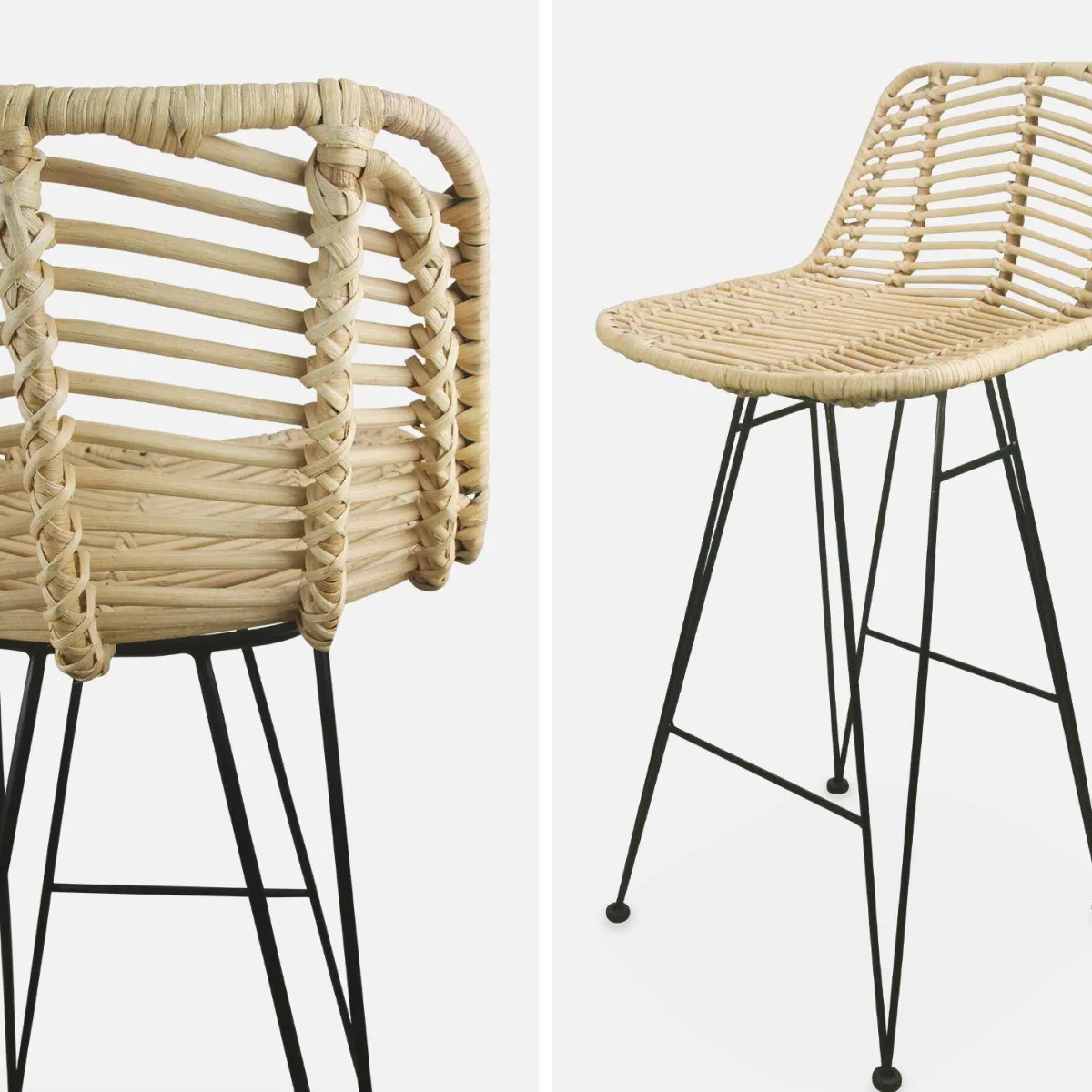 sweeek Set di 2 sgabelli da bar in metallo e rattan, 67cm