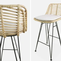 sweeek Set di 2 sgabelli da bar in metallo e rattan, 67cm