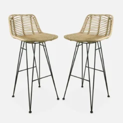 Set di 2 sgabelli da bar in metallo e rattan