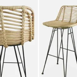 Set di 2 sgabelli da bar in metallo e rattan