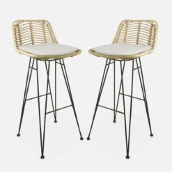 Set di 2 sgabelli da bar in metallo e rattan