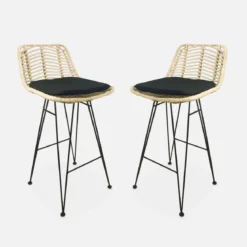 Set di 2 sgabelli da bar in metallo e rattan, 67cm