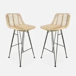 Set di 2 sgabelli da bar in metallo e rattan, 67cm