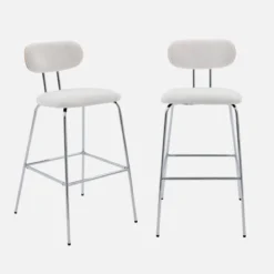 sweeek Set di 2 sgabelli da bar in rovere e tessuto idrorepellente piedi in metallo cromato